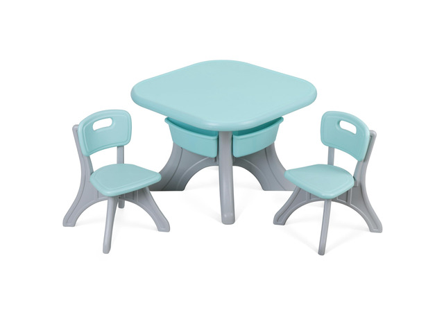 Kids Table and 2 Chair Set, 3 in 1 Children Activity Table with Storage for Reading, Train, Art, Crafts
