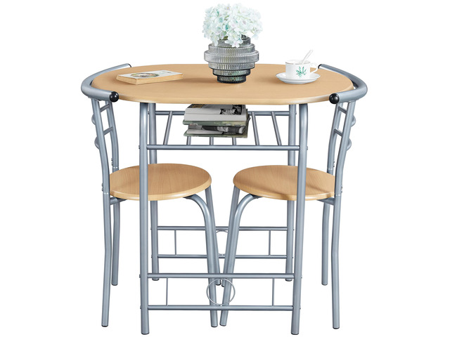 Table & Chair Sets for 2, Dining Room Table Set w/Metal Frame, Storage Rack, Space-Saving Design for Kitchens, Apartments, Dorm Rooms - Natural