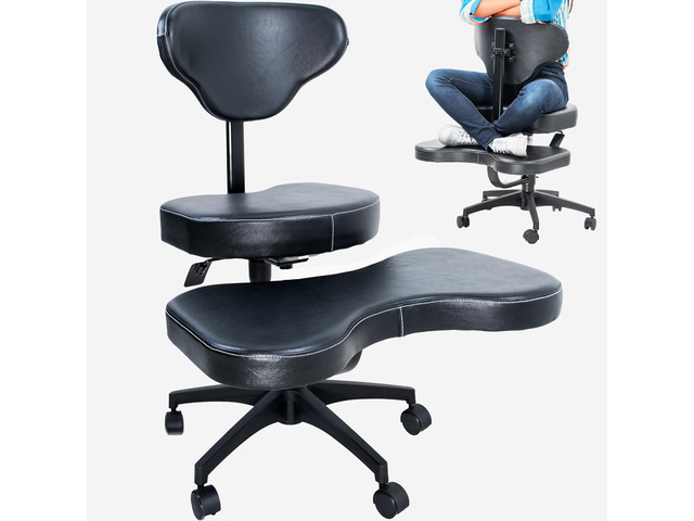 Black Mobile Cross Legged Office Chair with Back Support, CHAIR-CL03B For Yoga Meditation, ADHD, Height Adjustable, Full Swivel Seat, Holds 242 lbs