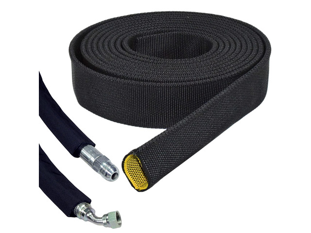 3' Hydraulic Hose Burst Protection Sleeving Nylon Hose Guard Protector Sleeve - 25 Feet - Black with Yellow Inner Liner