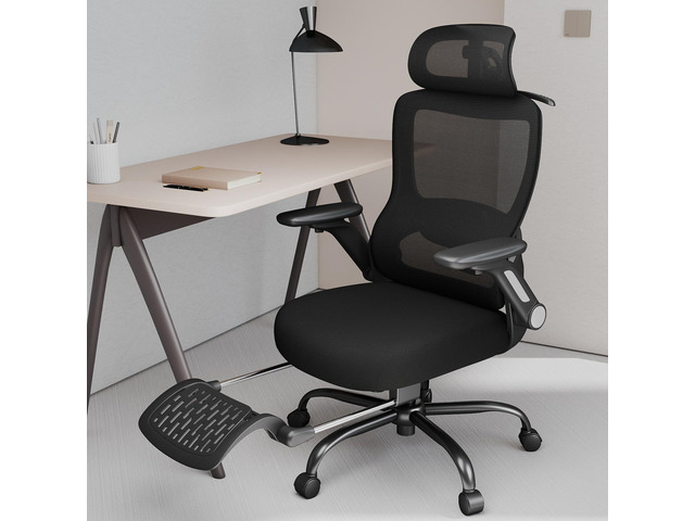 Ergonomic Office Chair with Footrest, High-Back Home Desk Chair with Adjustable Lumbar Support, Headrest, Flip-Up Arms, 90-135° Tilt Lock, and Wide...