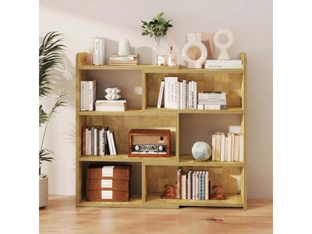 3-Tier Ladder Open Storage Bookcase, End-Grain Natural Wood Expandable Bookshelf, Light Oak Finish Open Storage Organizer for Home Office, Living...