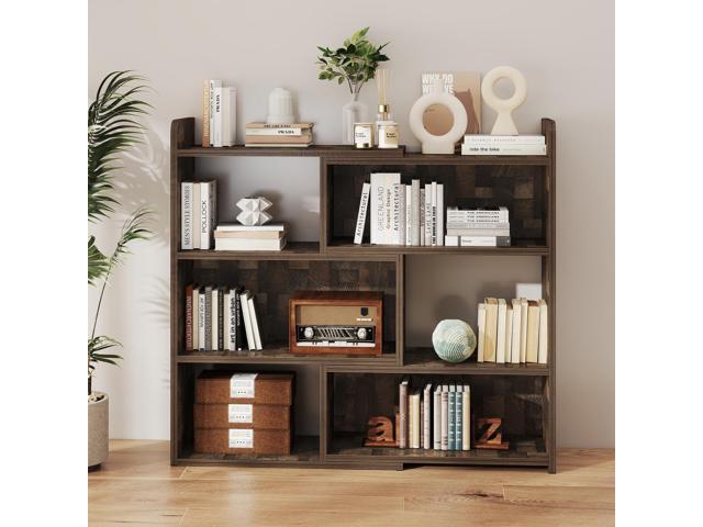 Wooden Expandable Bookcase, 3-Tier Ladder Open Storage Bookshelf, Storage Organizer Bookcase for Study Office Living Room, Brown