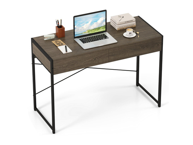 Computer Desk with 2 Drawers, 44 Inch Home Office Desk with Metal Frame & Anti-Toppling Device, Modern Writing Desk Study Desk, Compact Laptop PC...