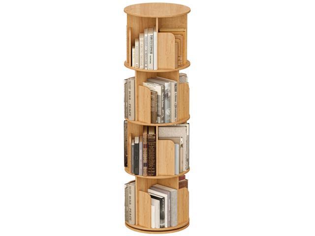 Wooden 4 Tier Rotating Bookshelf, Spinning Bookshelf Tower,Modern Revolving Small Bookcase for Corner,Living Room,Bedroom (Natural Oak, 4-Tier)