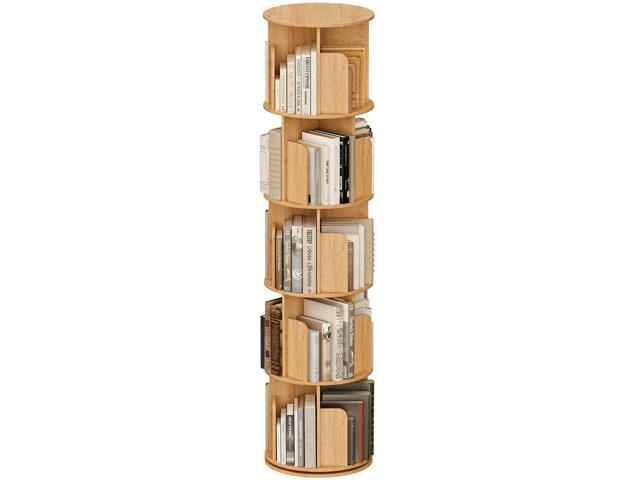 Wooden 5 Tier Rotating Bookshelf, Spinning Bookshelf Tower,Modern Revolving Small Bookcase for Corner,Living Room,Bedroom (Natural Oak, 5-Tier)