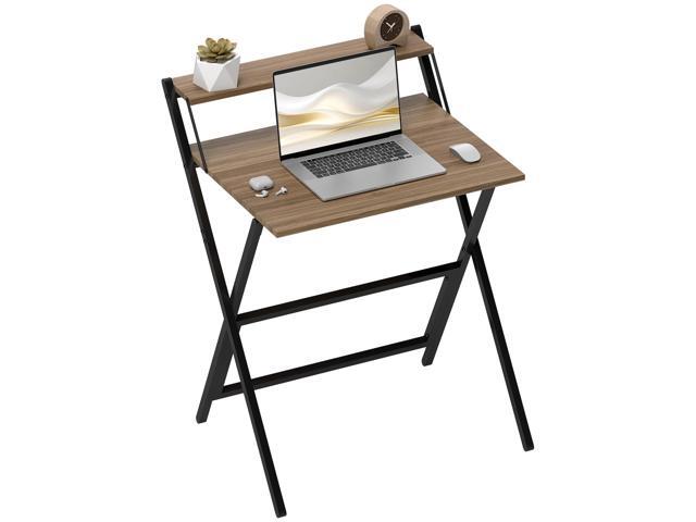 Small Folding Desk, 27.6 Inch Foldable Computer Desk with Monitor Shelf, Space Saving Portable Writing Table for Small Spaces, Home Office, Study,.