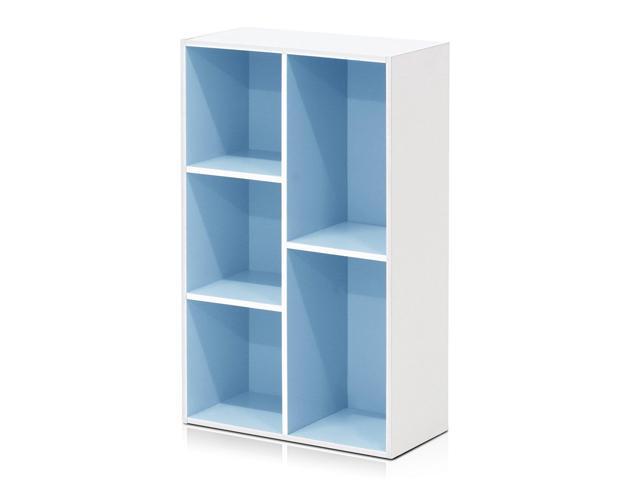 5-Cube Reversible Open Shelf, White/Light Blue, Multifunctional Shelf Storage Organizer for Home Decor
