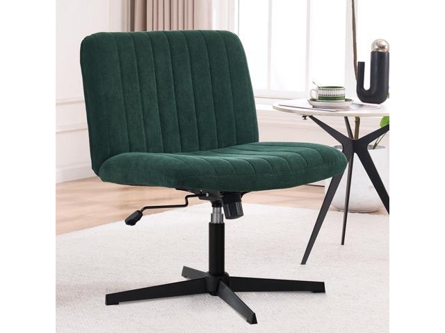 Green Criss Cross Chair No Wheels Armless Wide Seat Office Chair Swivel Vanity Velvet Padded Vanity Chair for Girls