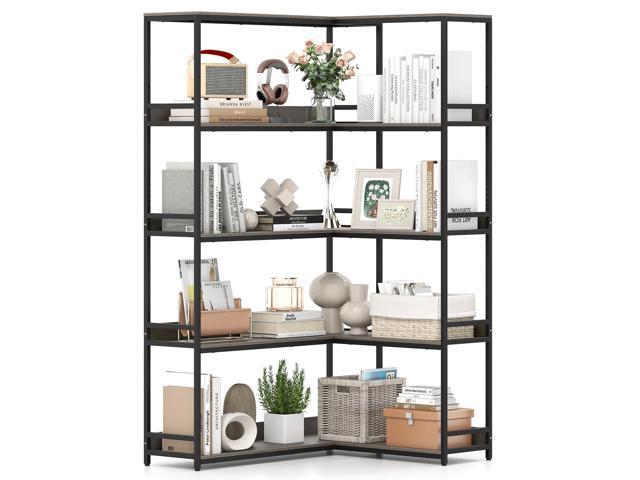 5-Tier Corner Bookshelf, 71' L-Shaped Bookcase, Tall Etagere Bookshelf with Metal Frame, Industrial Open Display Shelf, Vertical Storage Rack for.