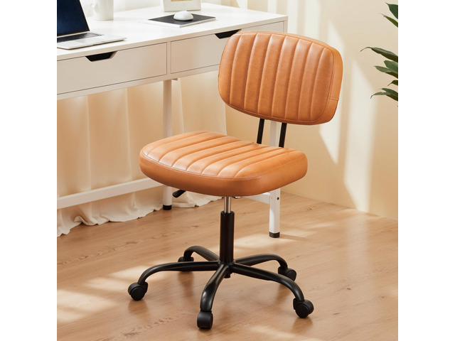 Small Office Desk Chair with Wheels, Armless Desk Chair with Lumbar Support, PU Leather Low Back Adjustable Height 360° Rolling Swivel Task Chair...