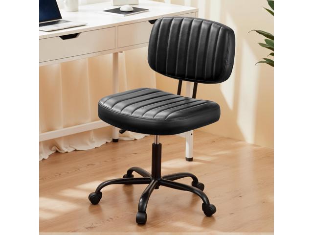 Small Office Desk Chair with Wheels, Armless Desk Chair with Lumbar Support, PU Leather Low Back Adjustable Height 360° Rolling Swivel Task Chair.