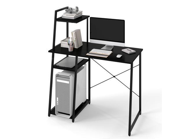 Computer Desk with Shelves, Space Saving Home Office Desk with 3-Tier Ladder Shaped Storage Bookshelf, Modern Writing Study Desk with Metal Frame,...
