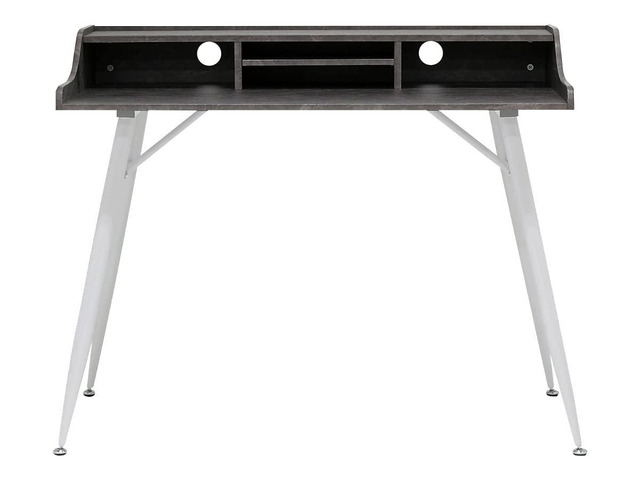 Calico Designs Woodford 45 Wide Modern, Secretary, Writing, Desk with Low Storage Hutch and Whtie Metal Tapered Legs in Marbled Dark Grey, White