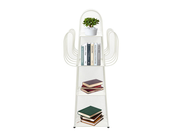 Cactus Bookshelf, 4 Tier Freestanding Cactus Shape Metal Hollow-out Bookshelfs, Creative Book Storage Shelf Organizer for Small Space Green Cactus...