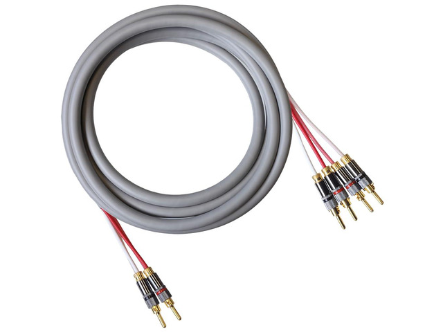 Canare 4S11 Speaker Cable, with Ultrasonically-Welded Bi-Wire Terminations (One Cable - for one Speaker); Assembled in The USA (50 Foot, Grey, Two...
