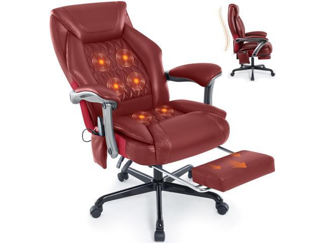 Massage Office Chair with Heat & Footrest, Ergonomic Reclining Executive Desk Chairs with 6-Point Vibration, PU Leather Computer Chair for Home...