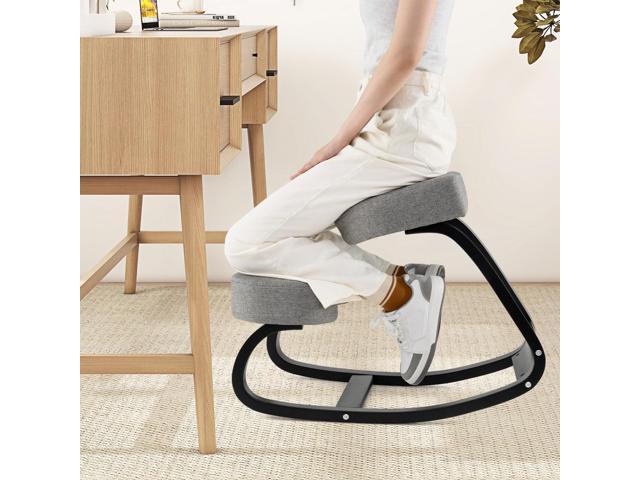 Ergonomic Kneeling Desk Chair, Upright Posture Chair with Cushion & Solid Wood Frame, Natural Relief for Neck or Back Pain, Wooden Knee Chair for.