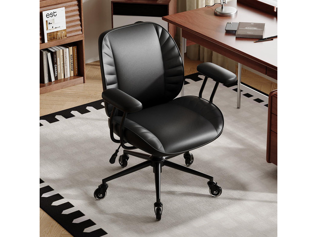 Home Office Desk Chair, Adjustable Comfy Office Chair with Wheels,Leather Office Chair with Removable Armrests, Office Desk Chair with Lumbar...