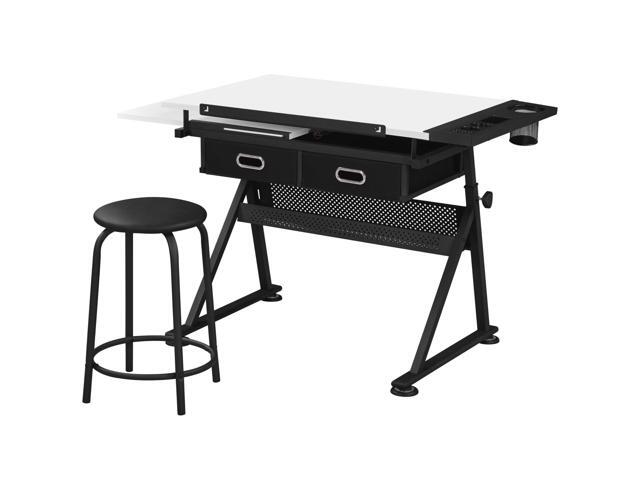 Drafting Table Art Craft Desk with Storage, Wooden Drawing Table with Adjustable Angle, Workstation for Reading & Writing, Foldable Artist Painting...