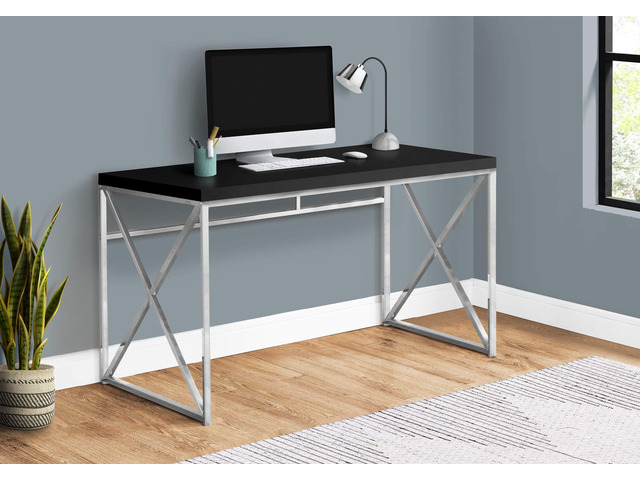 Modern Industrial Style-Home & Office Writing Table with Sturdy Crisscross Metal Computer Desk, 48' L, Black/Chrome Frame