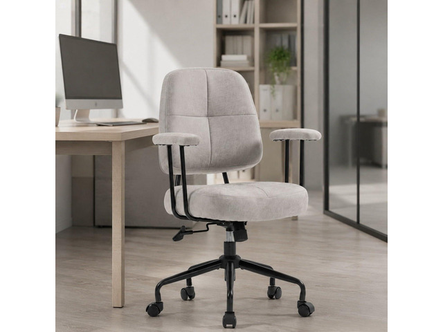 Home Office Chair, Adjustable Faux Leather Desk Chair for Home Office, Mid Century Modern Comfy Computer Chair with Wheels, Upholstered Desk Chair...