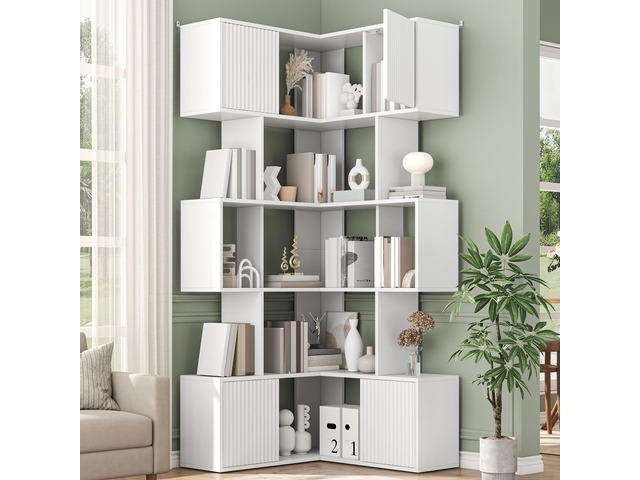71 inch Corner Bookshelf, 5 Tier Storage Bookcase, L-Shaped Cube Bookshelf, Wood Modern Book Shelf Organizer for Living Room/Home Office/Bedroom...