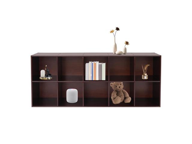 10 Cube Storage Organizer,Solid Wood Bookshelf Cube Shelf,Vertical or Horizontal Bookcase,Open Floor Display Shelf Closet Cabinet for Home Office.