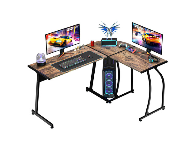 55' L-Shaped Corner Computer Desk - Sturdy Steel Frame & Waterproof Surface, Brown Wood Grain Design for Home Office, Gaming & Multipurpose...