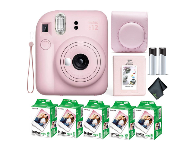 Instax Mini 12 Instant Camera Blossom Pink Bundle with Fuji Instax Mini Film Value Pack (100 Sheets) + Protective Carrying Case + Photo Album +...