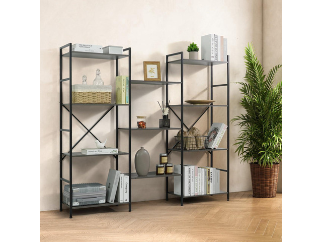Triple Column 4 Tier Bookshelf, Industrial Triple Bookcase with 11 Open Display Shelves, Adjustable Wide Shelf for Living Room, Bedroom, Home and...