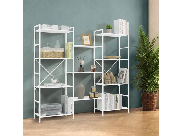 Triple Column 4 Tier Bookshelf, Industrial Triple Bookcase with 11 Open Display Shelves, Adjustable Wide Shelf for Living Room, Bedroom, Home and...
