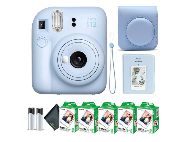 Instax Mini 12 Instant Camera Pastel Blue Bundle with Fuji Instax Mini Film Value Pack (100 Sheets) + Protective Carrying Case + Photo Album +...