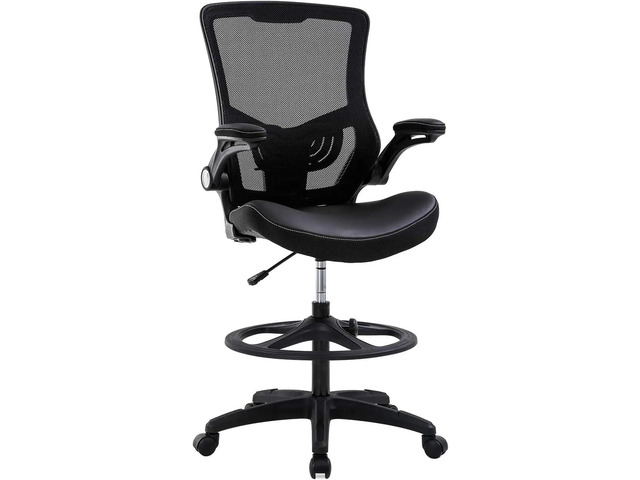 Drafting Chair Tall Mesh Drafting Stool for Standing Desk, Adjustable Bar Height Reception Office Chair with Flip-Up Arms & Foot-Ring, Ergonomic...