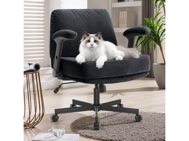 Criss Cross Chair with Wheels and Flip Arms- Comfy Fabric Cross Legged Office Chair with Thick Cushion & Wide Seat, Adjustable Swivel Desk Chair for.