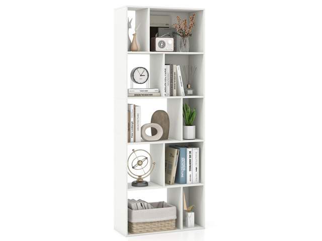 5-Tier Geometric Bookshelf, 63' Modern Tall Bookcase, 10-Cube Storage Organizer, Freestanding Open Storage Shelving Unit, Display Rack Cabinet for...