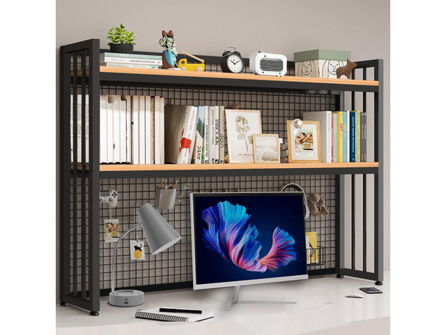 2-Tier Desktop Hutch Bookshelf Metal Desk Shelf,Storage DisplayShelf for Computer Desk, Multifunctional Freestanding Storage Rack for Office, Home...
