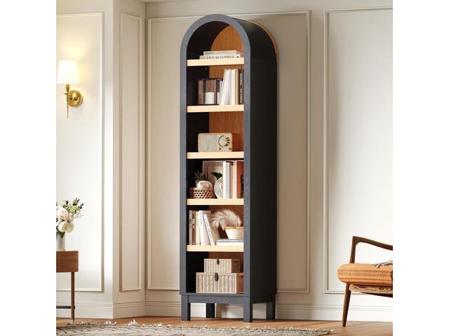 68.7' Tall Skinny Bookshelf, Narrow Arched Bookcase with Adjustable Shelves for Living Room, Office, Entryway, Bedroom, Hallway, Small Space (Black.