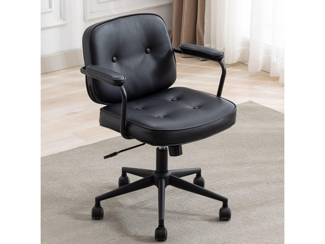 Modern Swivel Office Desk Chair with Armrest, Comfy Height Adjustable Computer Chair with Wheels, Mid Back Tufted Button Desk Chair for Home...