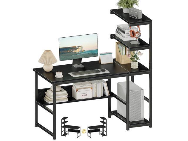 47' Computer Desk with Bookshelf & Storage Shelves, Home Office Desk with 4-Tier Open Shelves, Modern Writing Desk with Glossy Finish, Easy Clean...