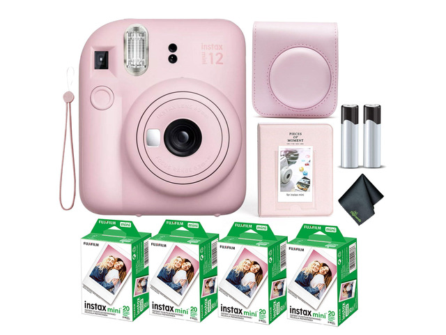 Instax Mini 12 Instant Camera Blossom Pink Bundle with Fuji Instax Mini Film Value Pack (80 Sheets) + Protective Carrying Case + Photo Album +...