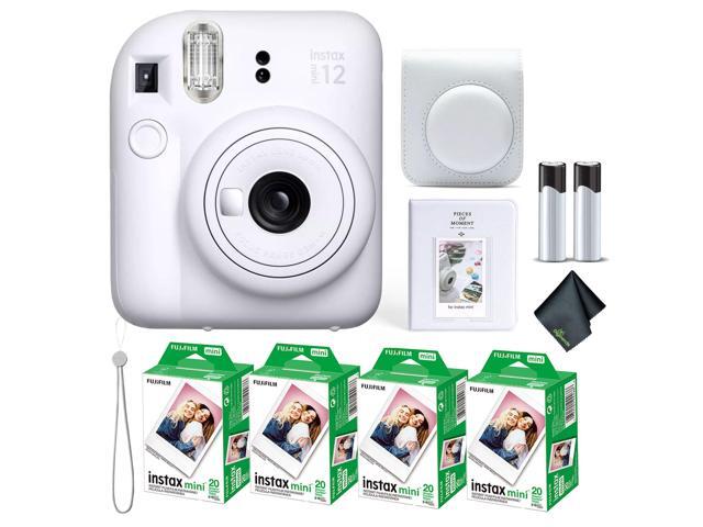 Instax Mini 12 Instant Camera Clay White Bundle with Fuji Instax Mini Film Value Pack (80 Sheets) + Protective Carrying Case + Photo Album +.