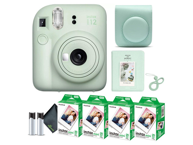 Instax Mini 12 Instant Camera Mint Green Bundle with Fuji Instax Mini Film Value Pack (80 Sheets) + Protective Carrying Case + Photo Album +...