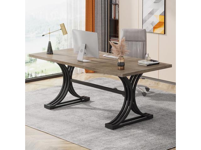 63' Large Office Desk, Modern Executive Desks with Stylish Legs, Wood Computer Desk, Business Furniture Work Desk for Home Office (Grey and Black)
