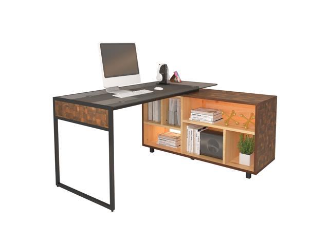 L-Shape Corner Desk with Multiple Storage, Oak Home office workstation, durable construction, everyday productivity, Ideal for home office,.