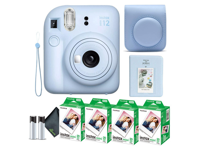Instax Mini 12 Instant Camera Pastel Blue Bundle with Fuji Instax Mini Film Value Pack (80 Sheets) + Protective Carrying Case + Photo Album +...