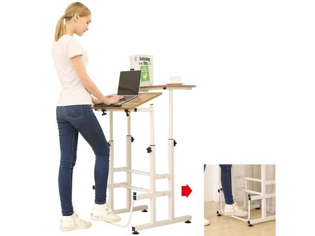 Adjustable Height Standing Desk with Swinging Footrest Optional for Standing and Seating 2 Modes, Dark Grain L101XWFDT