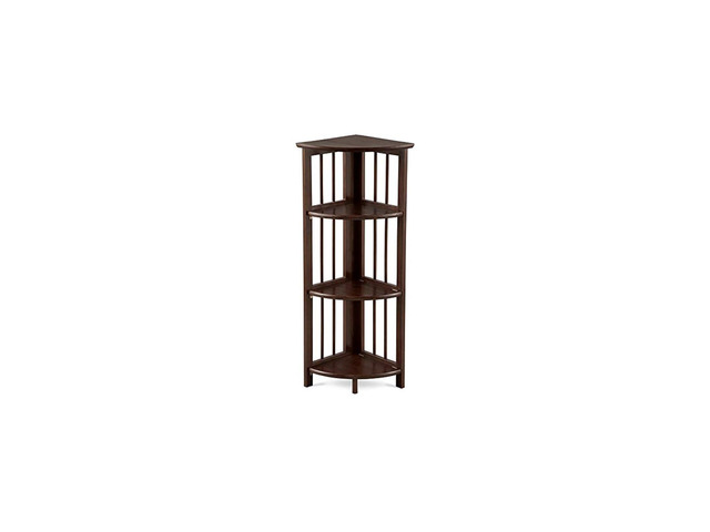 Natural Beauty 4-Shelf Corner Folding Bookcase, Office, Living Room, Bedroom, Library, Study Room, 38.75' D x 12.5' W x 12.5' H, Truffle Brown