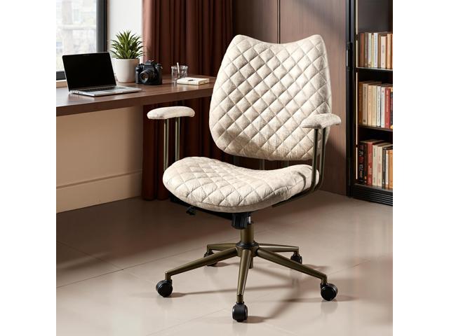 Home Office Chair Ergonomic Mid-Century Modern Faux Suede Leather Chairs, Comfy Deep Seat Adjustable Height Rolling Swivel Executive Computer Task...