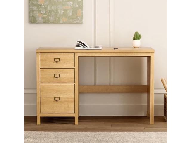 47' Executive Desk with File Drawer, Farmhouse Home Office Desk with Storage Drawer Wood Computer Writing Desk for Study Office, Natural Oak